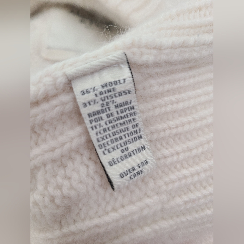 ♡ Y2K ♡ Abercrombie Cream Wool & Rabbit Hair Babydoll Sweater Fur Pompoms - Picture 11 of 11